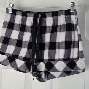Victoria's‎ Secret Flannel Plaid Sleep Shorts Size M Black White Cotton Modal